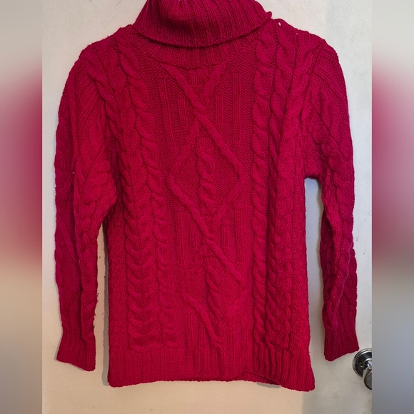 Aran Crafts Women's Rich Red Cable Knit Turtleneck Sweater SZ.S - Picture 3 of 6